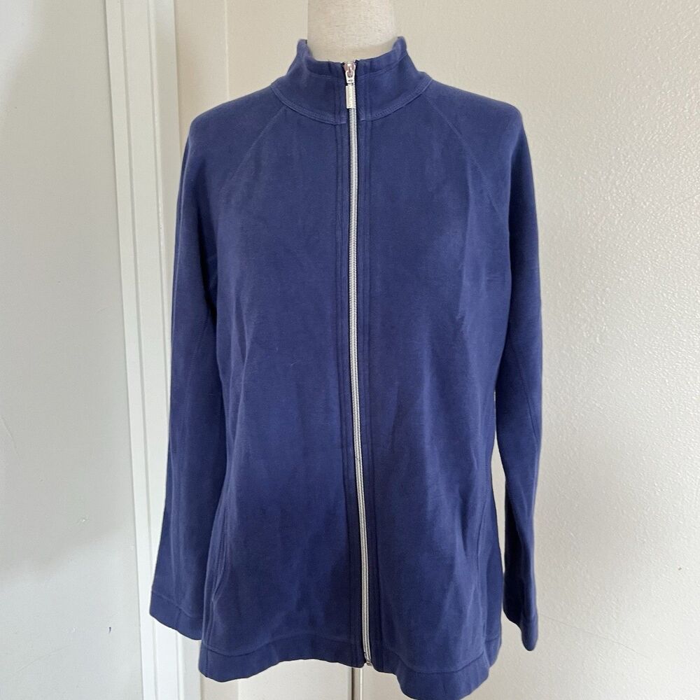 Tommy Bahama Blue Knit Zip-Up Jacket | Women’s L Cotton Spandex
